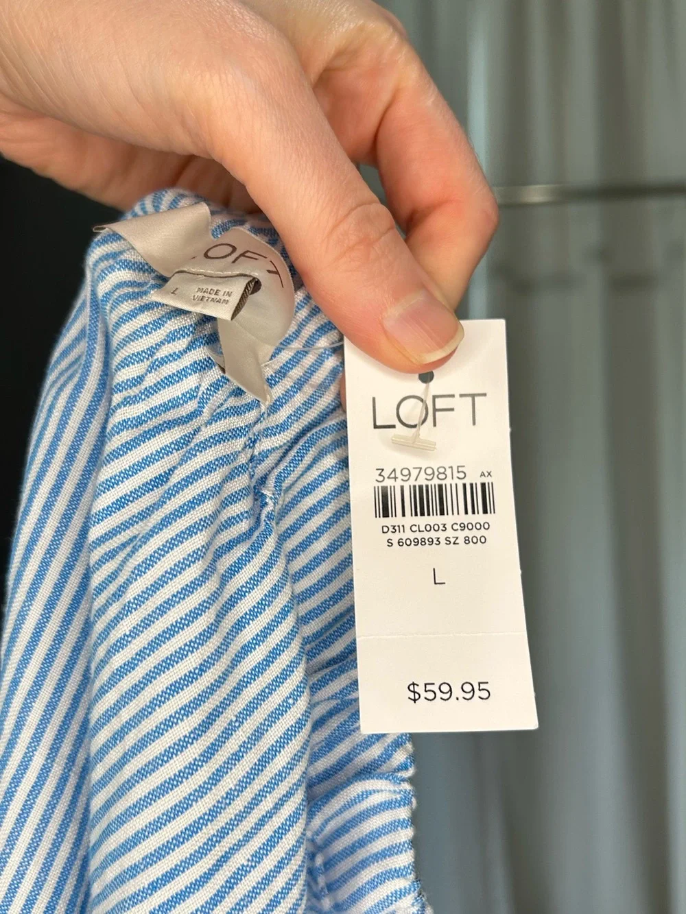 🧺LOFT Linen Blend Striped One Shoulder Puff Sleeve Top - Large
